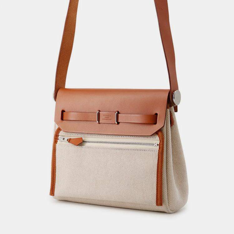 Pre Owned Hermes Herbag Zip Fove Toile H Vache Hunter Leather Size Mini