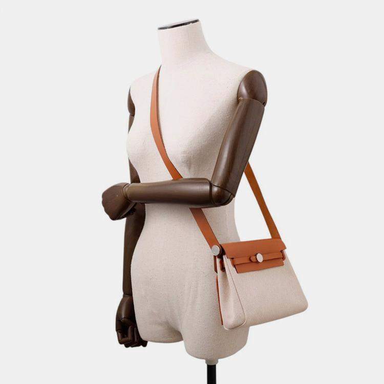 Pre Owned Hermes Herbag Zip Fove Toile H Vache Hunter Leather Size Mini