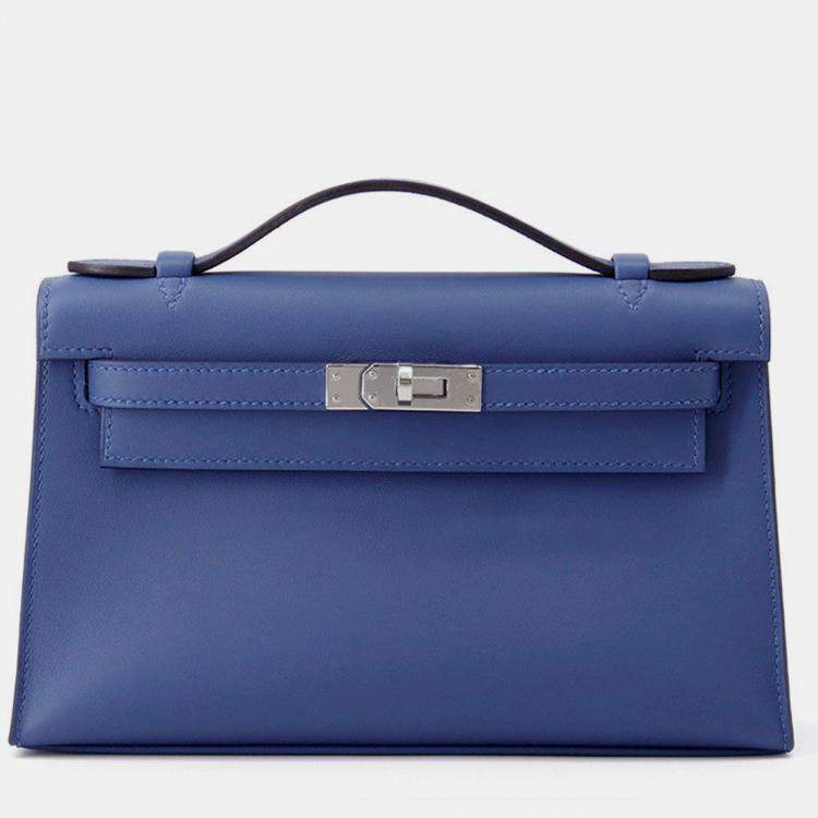 مملوكة مسبقًا Hermes Pochette kelly Blue Tie Swift Leather