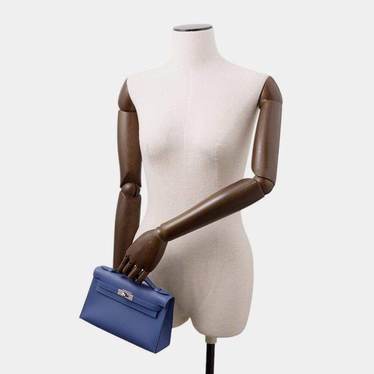 مملوكة مسبقًا Hermes Pochette kelly Blue Tie Swift Leather
