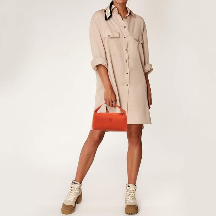 Pre Owned Hermes Orange Feu Canvas Large Bride-a-Brac Pouch