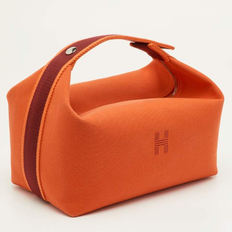 Pre Owned Hermes Orange Feu Canvas Large Bride-a-Brac Pouch