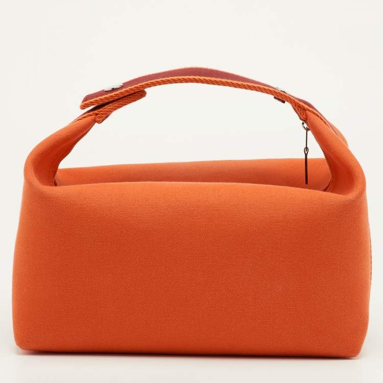 Pre Owned Hermes Orange Feu Canvas Large Bride-a-Brac Pouch