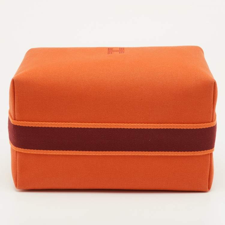 Pre Owned Hermes Orange Feu Canvas Large Bride-a-Brac Pouch