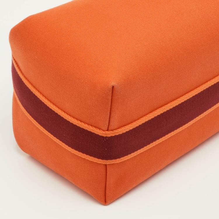 Pre Owned Hermes Orange Feu Canvas Large Bride-a-Brac Pouch