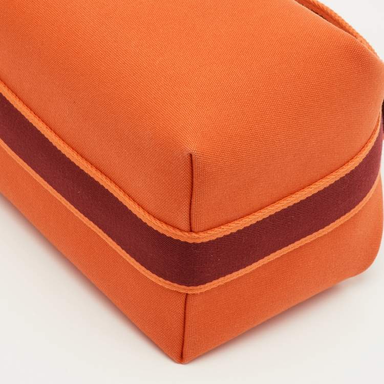 Pre Owned Hermes Orange Feu Canvas Large Bride-a-Brac Pouch