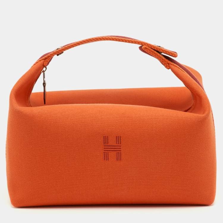 Pre Owned Hermes Orange Feu Canvas Large Bride-a-Brac Pouch