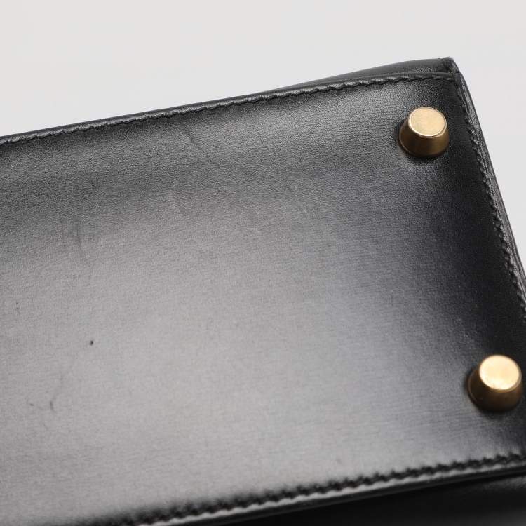 Pre Owned Hermes Kelly Sellier 28 Gold Finish Black Box Calf Leather Bag