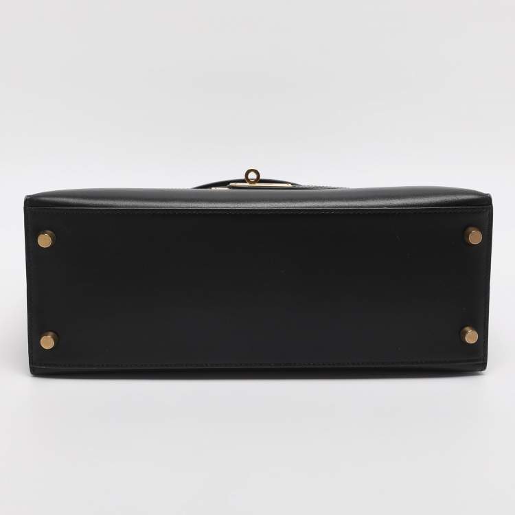 Pre Owned Hermes Kelly Sellier 28 Gold Finish Black Box Calf Leather Bag