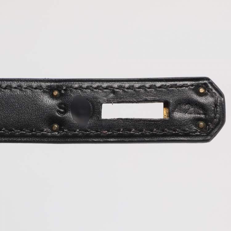 Pre Owned Hermes Kelly Sellier 28 Gold Finish Black Box Calf Leather Bag