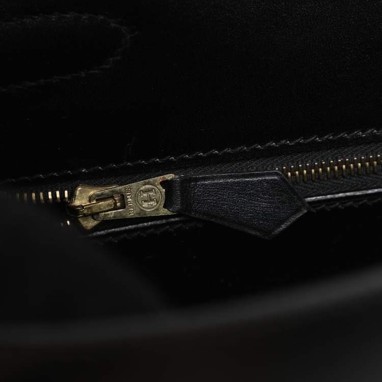 Pre Owned Hermes Kelly Sellier 28 Gold Finish Black Box Calf Leather Bag