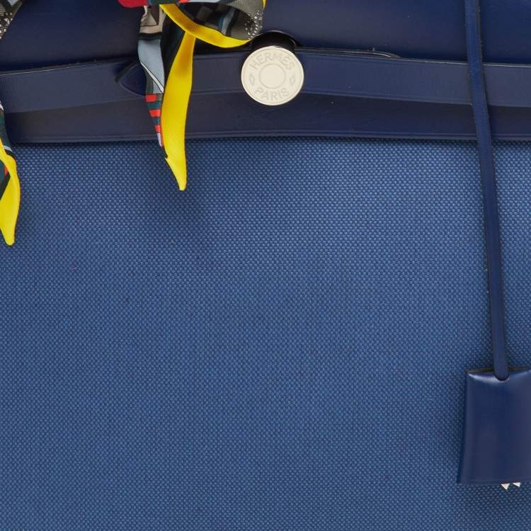 Pre Owned Hermes Herbag Zip 31 Mykonos/Bleu Saphir Canvas and Vache Hunter Leather Bag