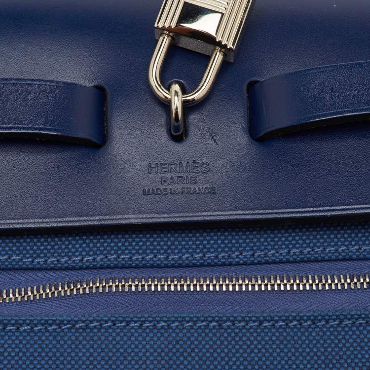 Pre Owned Hermes Herbag Zip 31 Mykonos/Bleu Saphir Canvas and Vache Hunter Leather Bag