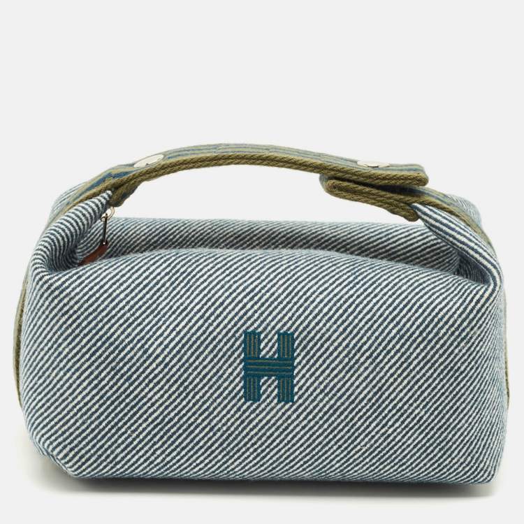 Pre Owned Hermes Bleu Abysse Canvas Large Bride-A-Brac H Natte Case