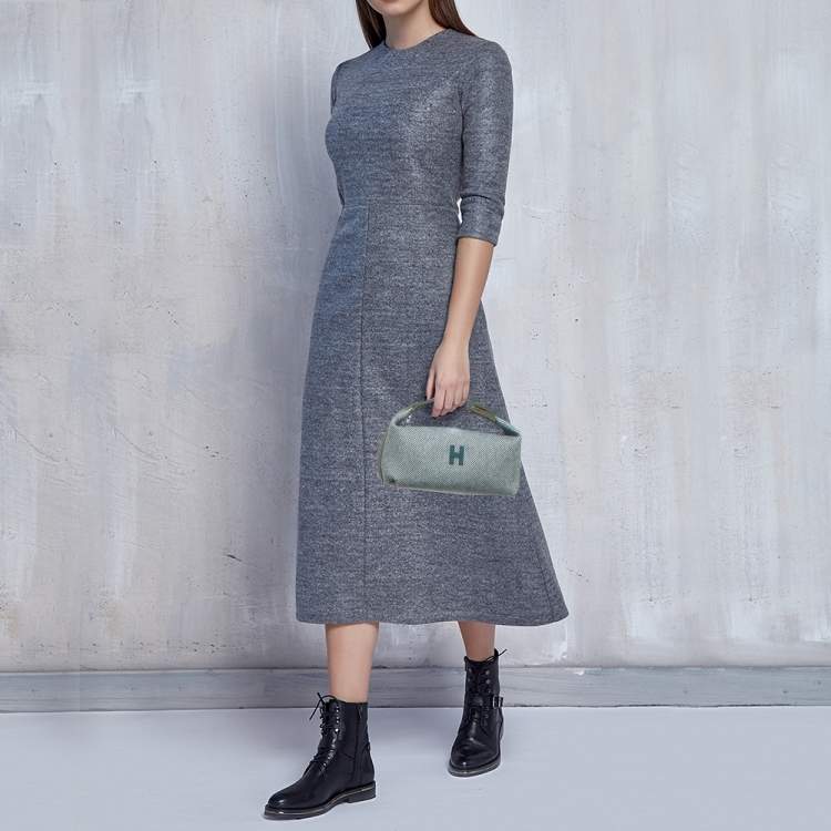 Pre Owned Hermes Bleu Abysse Canvas Large Bride-A-Brac H Natte Case