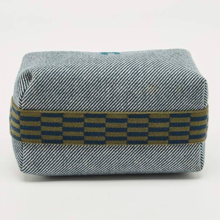 Pre Owned Hermes Bleu Abysse Canvas Large Bride-A-Brac H Natte Case