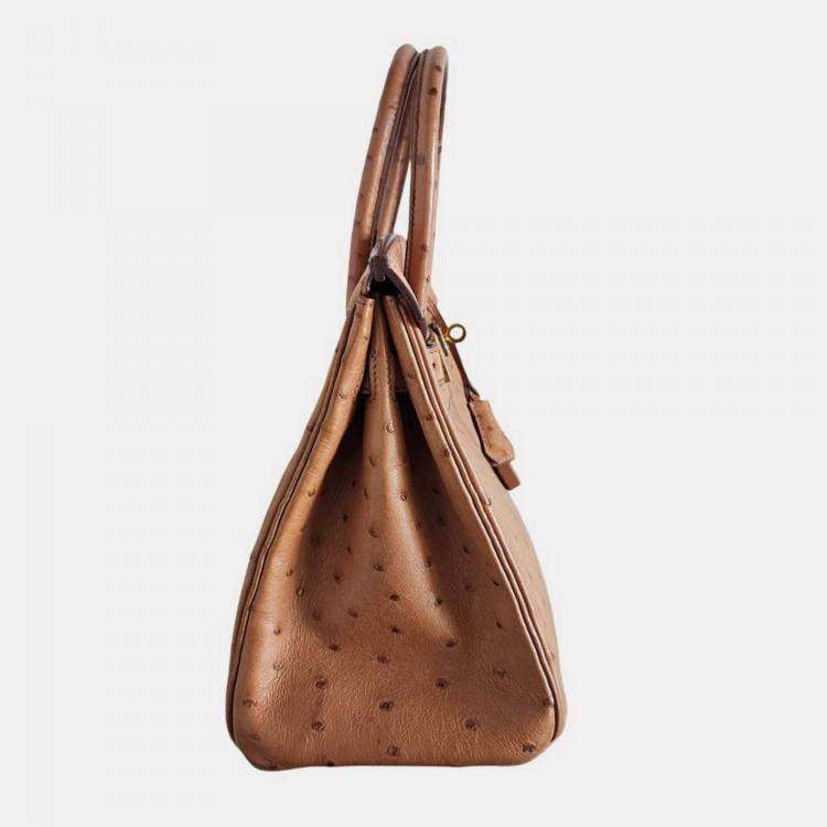 مملوكة مسبقًا Hermes Camel Ostrich Leather Gold Finish Birkin 30 Handbag