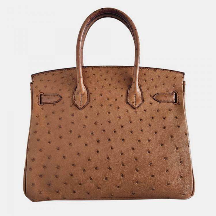 مملوكة مسبقًا Hermes Camel Ostrich Leather Gold Finish Birkin 30 Handbag