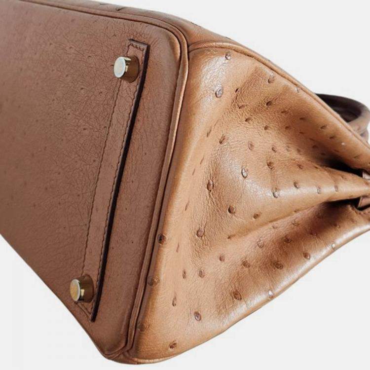 مملوكة مسبقًا Hermes Camel Ostrich Leather Gold Finish Birkin 30 Handbag