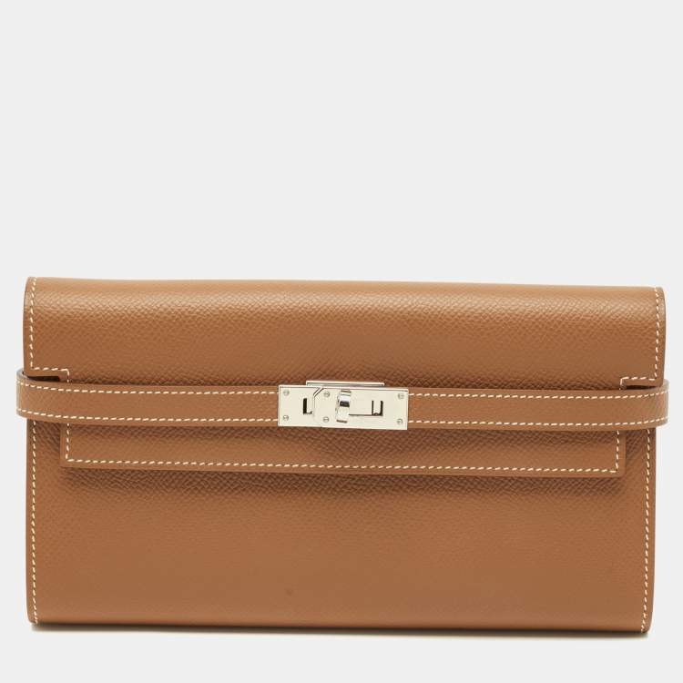 Pre Owned Hermes Kelly Longue Gold Epsom Leather Long Wallet