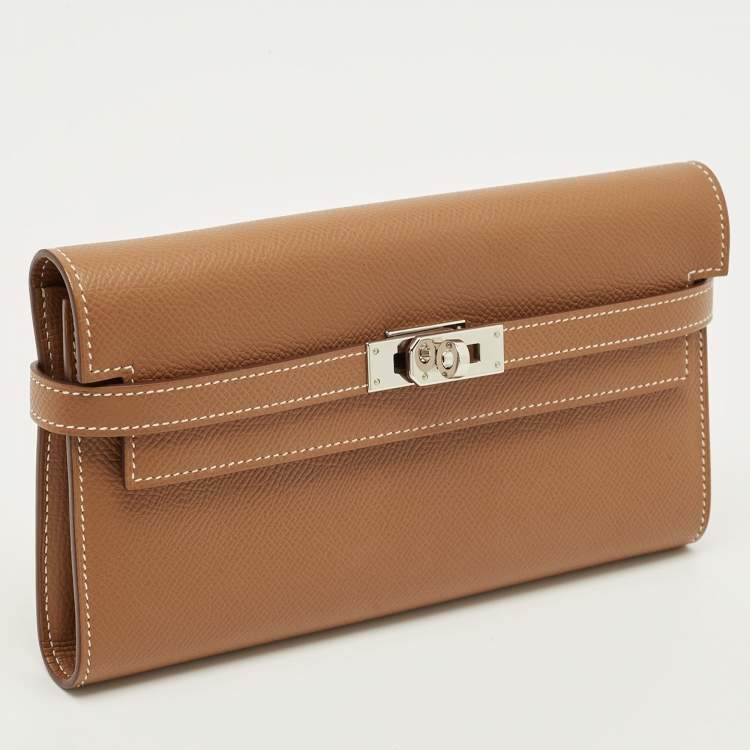 Pre Owned Hermes Kelly Longue Gold Epsom Leather Long Wallet