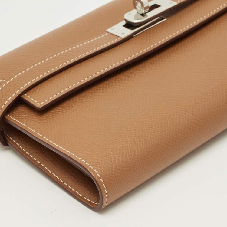 Pre Owned Hermes Kelly Longue Gold Epsom Leather Long Wallet
