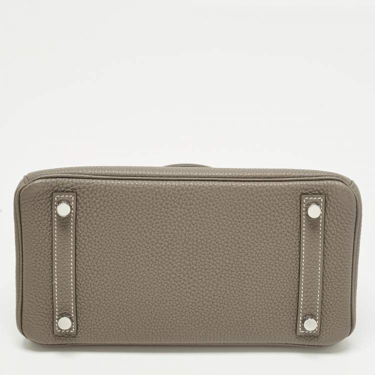 Pre Owned Hermès Birkin 25 Palladium Finish Etoupe Togo Leather Bag