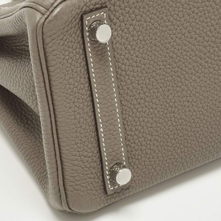 Pre Owned Hermès Birkin 25 Palladium Finish Etoupe Togo Leather Bag
