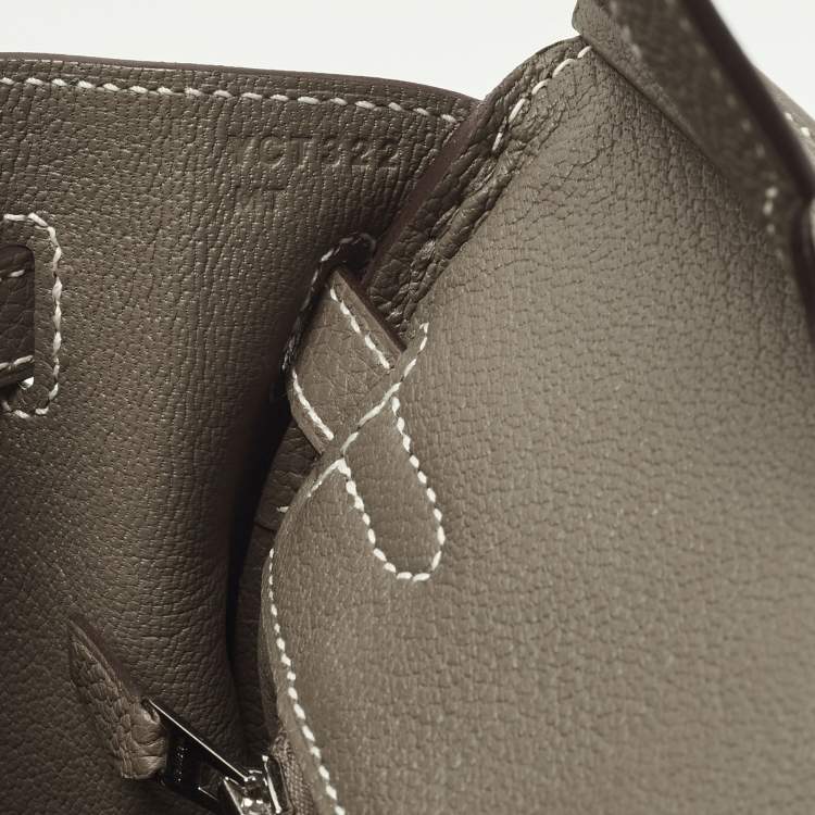 Pre Owned Hermès Birkin 25 Palladium Finish Etoupe Togo Leather Bag