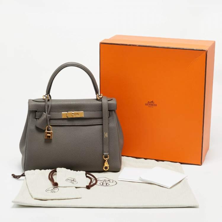 Pre Owned  Hermès Kelly Retourne 28 Gold Finish Etain Togo Leather Bag