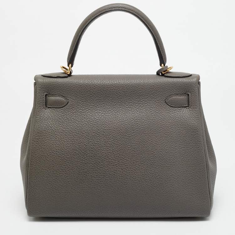Pre Owned  Hermès Kelly Retourne 28 Gold Finish Etain Togo Leather Bag