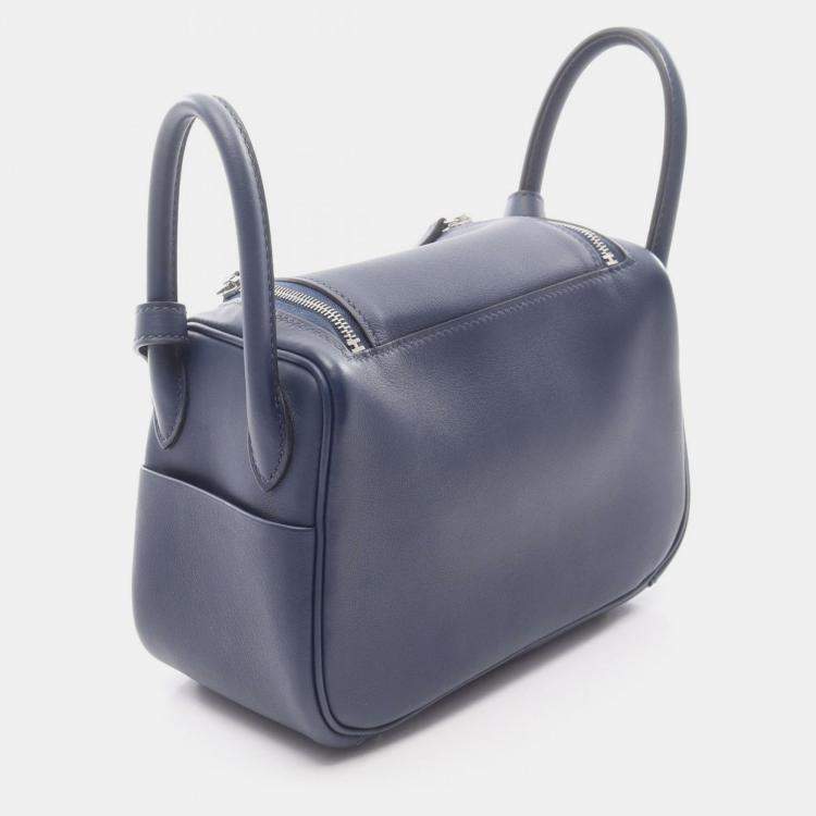 Pre Owned Hermes Lindy Mini Navy Blue Swift Leather Shoulder Bag