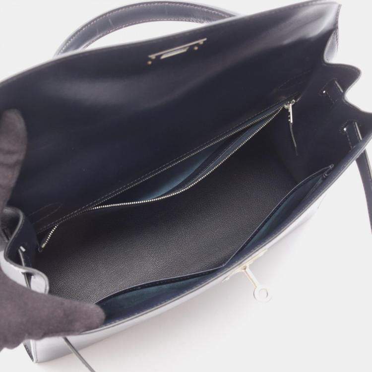 Pre Owned Hermes Kelly 32 Navy Blue Box Calf Leather Shoulder Bag