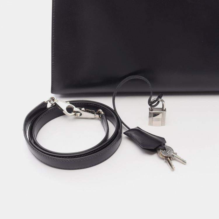 Pre Owned Hermes Kelly 32 Navy Blue Box Calf Leather Shoulder Bag