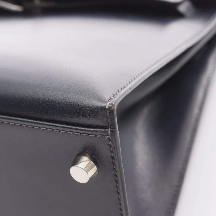 Pre Owned Hermes Kelly 32 Navy Blue Box Calf Leather Shoulder Bag