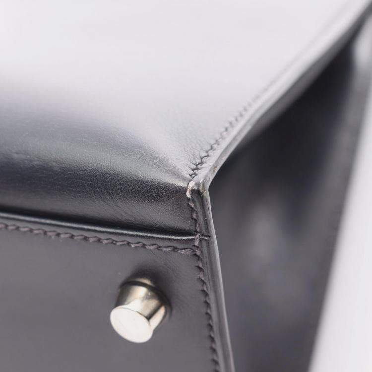 Pre Owned Hermes Kelly 32 Navy Blue Box Calf Leather Shoulder Bag