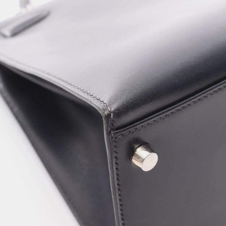 Pre Owned Hermes Kelly 32 Navy Blue Box Calf Leather Shoulder Bag