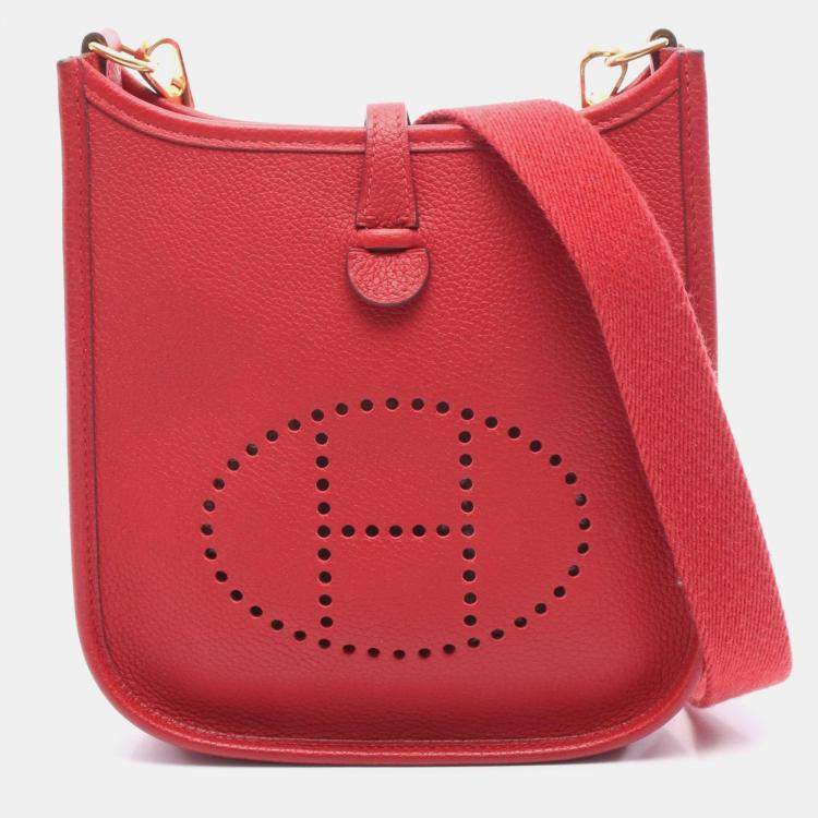 Pre Owned Hermes Evelyne 16 Rouge Coeur Clemence Leather Crossbody Bag