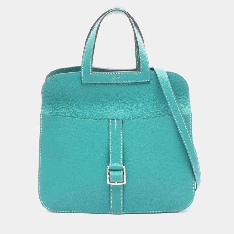 Pre Owned Hermes Halzan Green Taurillon Clemence Leather Shoulder Bag