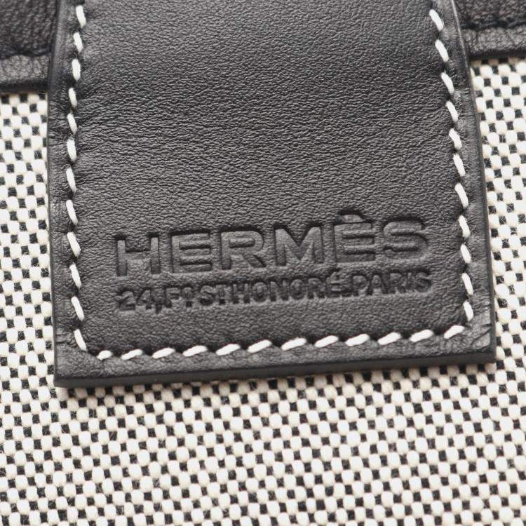 Pre Owned Hermes Steeple 25 Gray Black Toile H Canvas Swift Leather Tote Bag