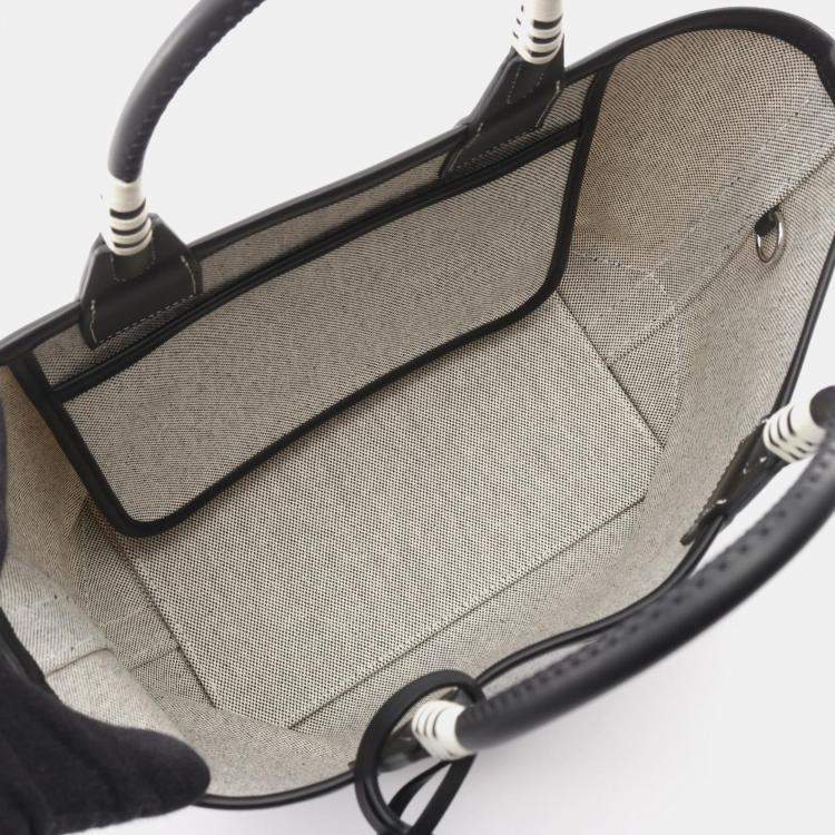 Pre Owned Hermes Steeple 25 Gray Black Toile H Canvas Swift Leather Tote Bag