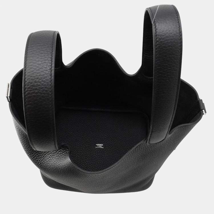 Pre Owned Hermes Picotin Lock 22  Black Taurillon Clemence Bag 