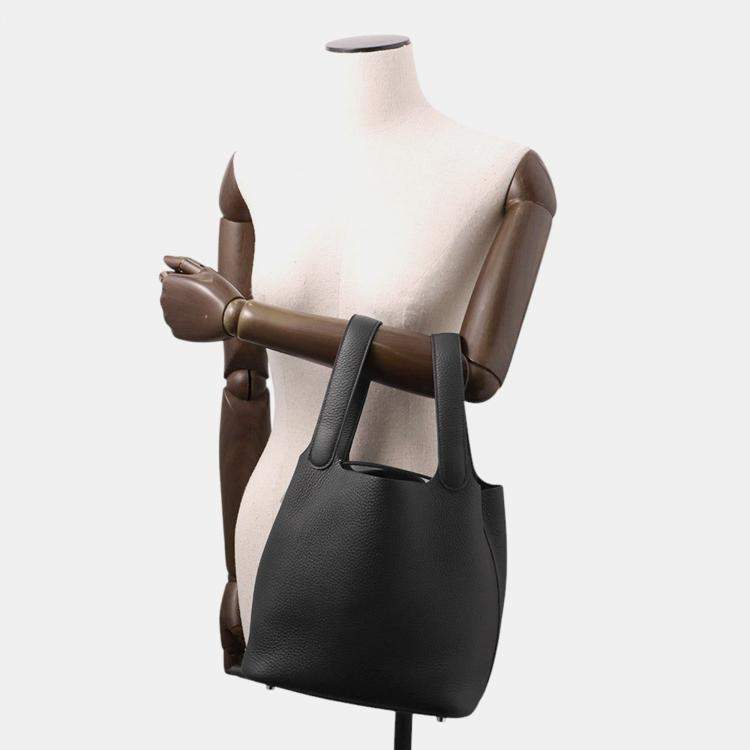 Pre Owned Hermes Picotin Lock 22  Black Taurillon Clemence Bag 