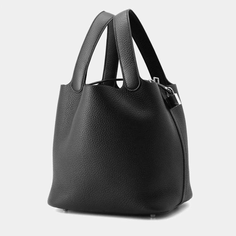 Pre Owned Hermes Picotin Lock 22  Black Taurillon Clemence Bag 