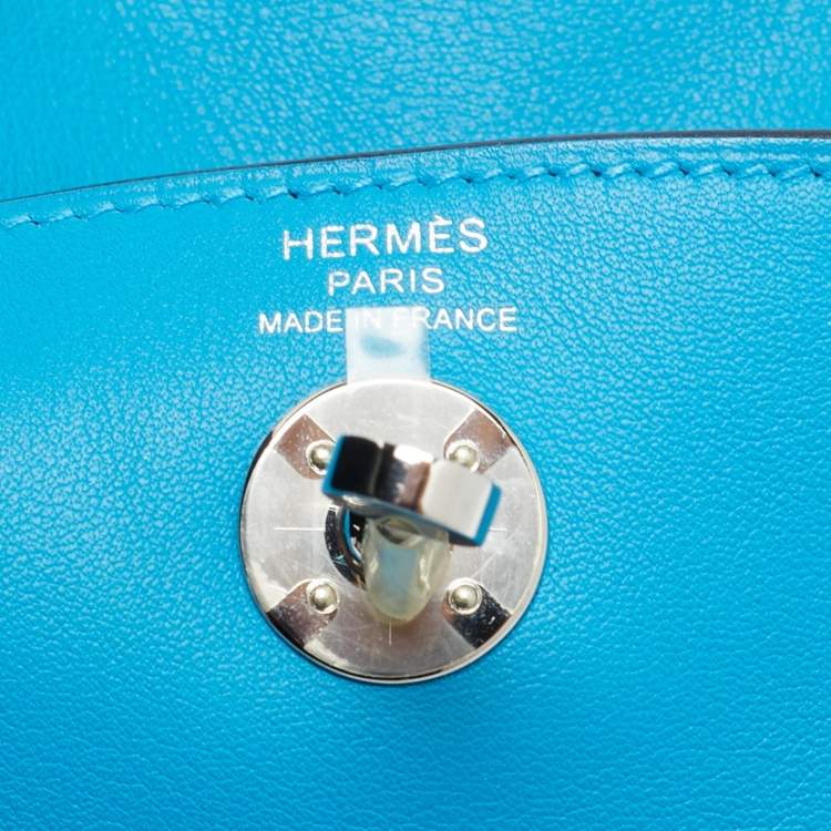 Pre Owned Hermes Lindy Mini Palladium Finish Bleu Frida Swift Leather Shoulder Bag
