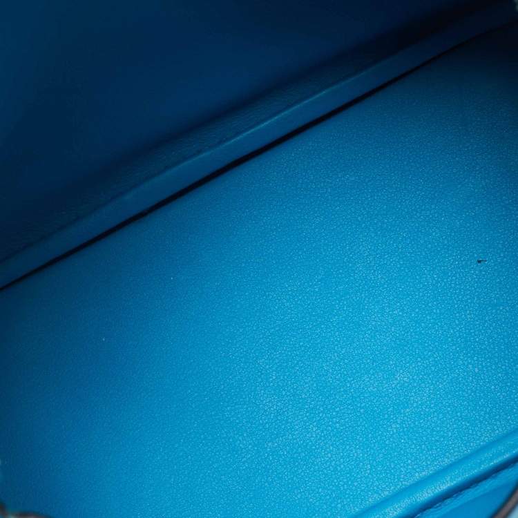 Pre Owned Hermes Lindy Mini Palladium Finish Bleu Frida Swift Leather Shoulder Bag