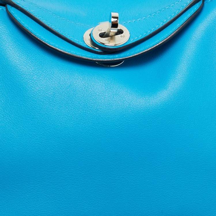 Pre Owned Hermes Lindy Mini Palladium Finish Bleu Frida Swift Leather Shoulder Bag