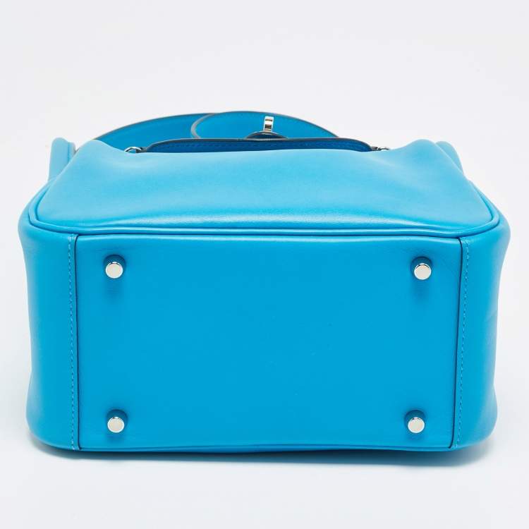 Pre Owned Hermes Lindy Mini Palladium Finish Bleu Frida Swift Leather Shoulder Bag