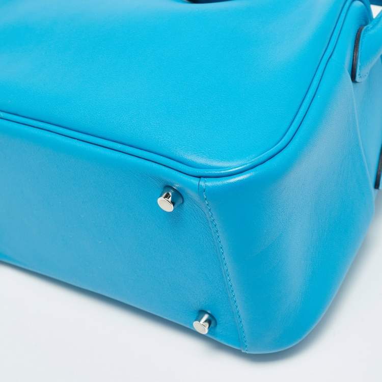 Pre Owned Hermes Lindy Mini Palladium Finish Bleu Frida Swift Leather Shoulder Bag