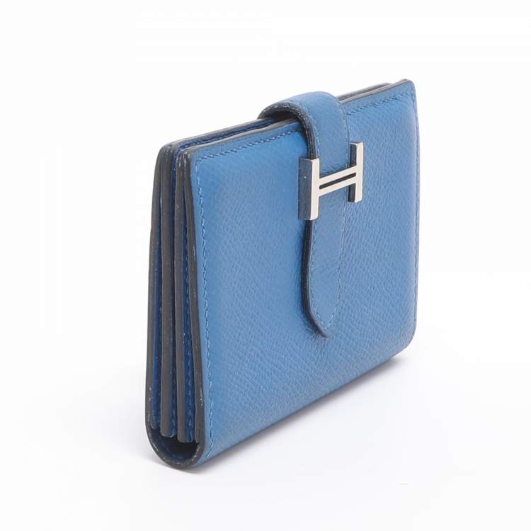 Pre Owned Hermes Bearn Bleu Zellige Epsom Leather Wallet